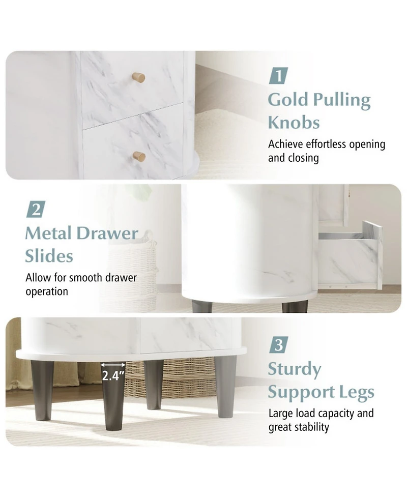 Gouun 2-Drawer Faux Marble Nightstand with Modern Storage Design