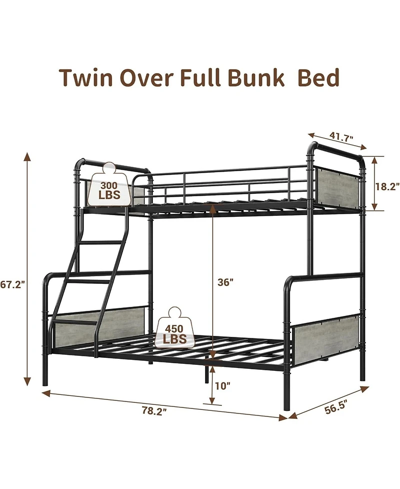 gaomon Over Full Metal Bunk Bed Heavy-Duty High Guardrail Ladder Underbed Storage No Box Spring Space-Saving