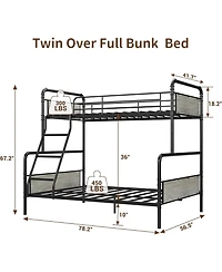 gaomon Over Full Metal Bunk Bed Heavy-Duty High Guardrail Ladder Underbed Storage No Box Spring Space-Saving