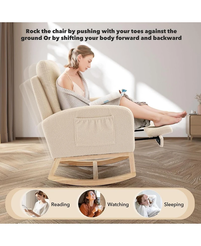 gaomon Wingback Rocking Accent Chair with Side Pockets and Wood Legs