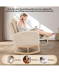 gaomon Wingback Rocking Accent Chair with Side Pockets and Wood Legs