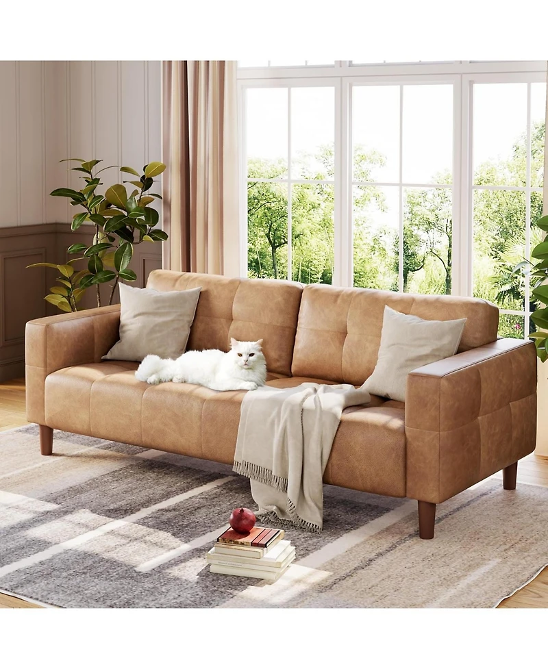 gaomon 83" Faux Leather Sofa, 3-Seater Couch with Deep Seats, Wide Arms and Pillows for Living Room