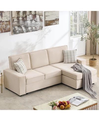 gaomon L-Shaped Modular Sectional Sofa, Deep Seat Corduroy Couch with Chaise, Convertible Sleeper Sofa