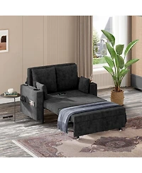 gaomon 56" Sleeper Loveseat Sofa Bed, Pull-Out Couch with Usb Ports, Cup Holders and Side Pockets