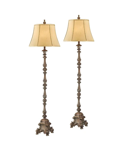 Regency Hill French Traditional 62" Tall Standing Floor Lamps Set of 2 Lights Candlestick Faux Wood Finish Living Room