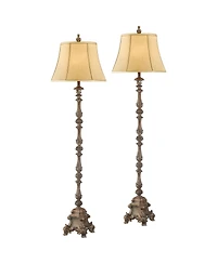 Regency Hill French Traditional 62" Tall Standing Floor Lamps Set of 2 Lights Candlestick Faux Wood Finish Living Room