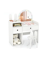Gouun Kids Vanity Desk and Chair Set with Colorful Lights and Open Shelves