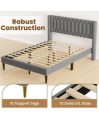Sugift Upholstered Platform Bed with Wingback Headboard and Slats