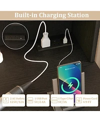 Gouun Makeup Vanity Set with Lighted Mirror Power Outlet and Cushioned Stool