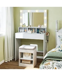 Gouun 31.5 in Vanity Desk with 3 Lighting Modes and Storage Shelves