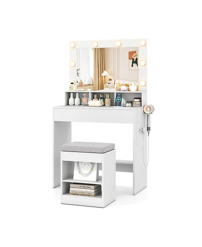 Gouun 31.5 in Vanity Desk with 3 Lighting Modes and Storage Shelves