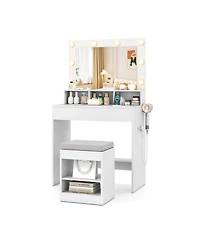 Gouun 31.5 in Vanity Desk with 3 Lighting Modes and Storage Shelves