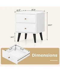 Gouun Mid-Century Modern 2-Drawer Nightstand with Golden Knobs
