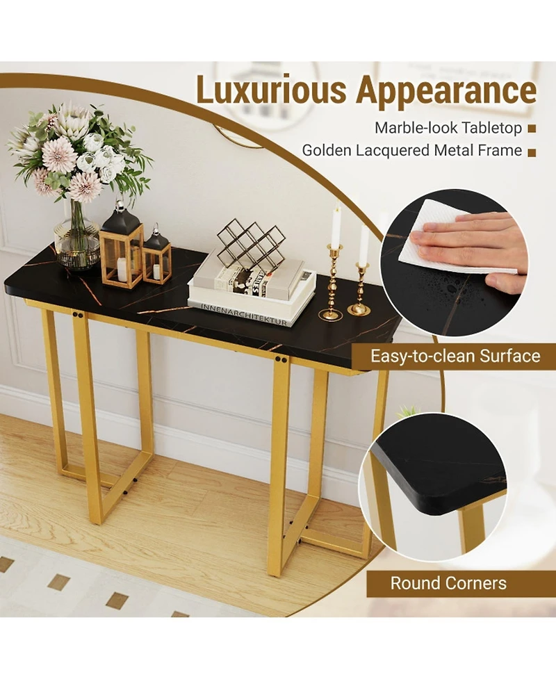 Gouun 42 in Faux Marble Console Table with Geometric Gold Metal Frame