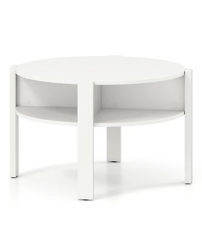 Gouun 29.5 in Round Coffee Table with Side Storage Shelves for Small Spaces