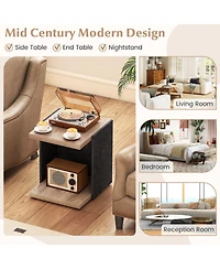 Gouun 16.5 in Mid-Century 2-Tier End Table with Open Storage Shelf, Oak