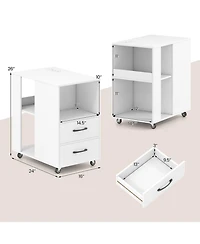 Gouun End Table with Built-In Charging Station, 2 Drawers and Locking Wheels