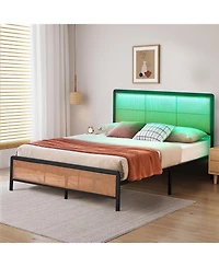 gaomon Bed Frame Rgb Led Lights Boho Metal Headboard Footboard Steel Slats Noise Free No Box Spring