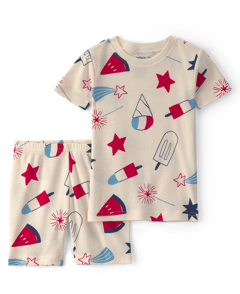 Carter's Boys' or Girls' Toddler 2T-5T Fourth of July Short-Sleeve Sleep and Play, 2-Piece Set
