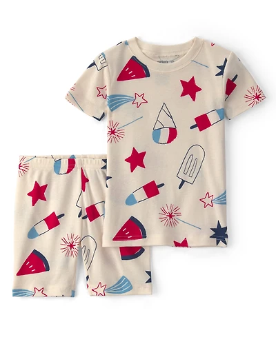 Carter's Boys' or Girls' Toddler 2T-5T Fourth of July Short-Sleeve Sleep and Play, 2-Piece Set