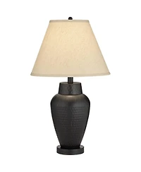 Regency Hill Auburn Rustic Farmhouse Table Lamp 25" High Bronze Hammered with Table Top Dimmer Natural Linen Empire Shade for Bedroom Living Room