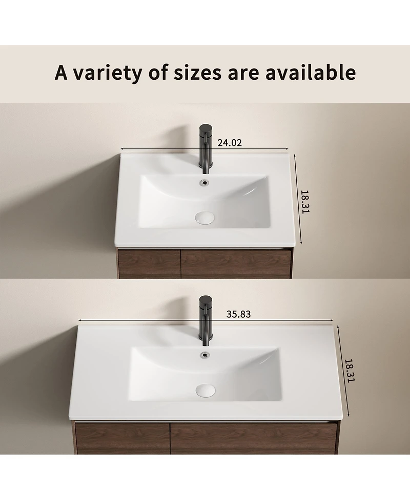 Busdays 24 inch Bathroom Vessel Sink, Ceramic Bathroom Vanity Sink Top with Overflow, No Drain Convenient for Storing Personal Items