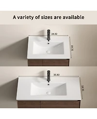 Busdays 24 inch Bathroom Vessel Sink, Ceramic Bathroom Vanity Sink Top with Overflow, No Drain Convenient for Storing Personal Items