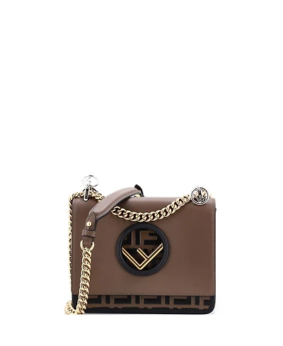 Pre-Owned Fendi Small Kan I F Shoulder Bag Leather with Zucca Embossed Detail