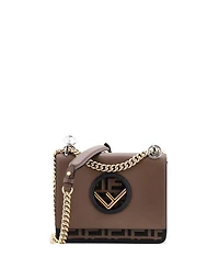 Pre-Owned Fendi Small Kan I F Shoulder Bag Leather with Zucca Embossed Detail