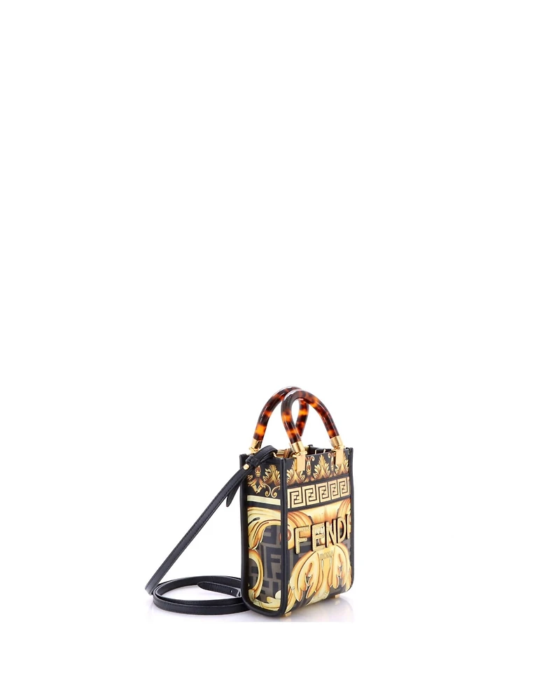 Pre-Owned Fendi Mini x Versace Fendace Convertible Sunshine Shopper Tote Printed Laminated Leather