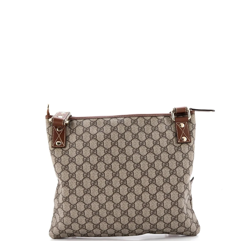 Pre-Owned Gucci Large Web Loop Flat Messenger Gg Coated Canvas