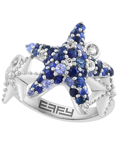 Effy Collection White Sapphire (1/4 ct. t.w.) & Blue Sapphire (1-1/5 ct. t.w.) Ring in Sterling Silver with White Rhodium