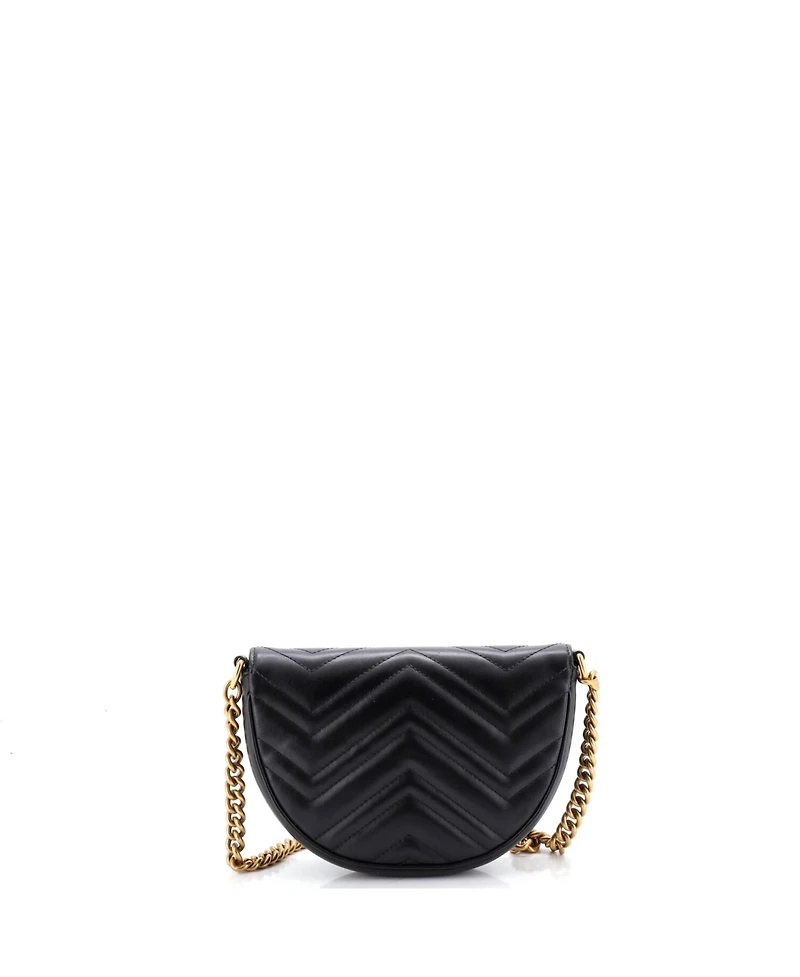 Pre-Owned Gucci Mini Gg Marmont Half Moon Flap Crossbody Bag Matelasse Leather