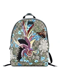 Pre-Owned Gucci Medium Zip Backpack Embroidered Printed Gg Coated Canvas