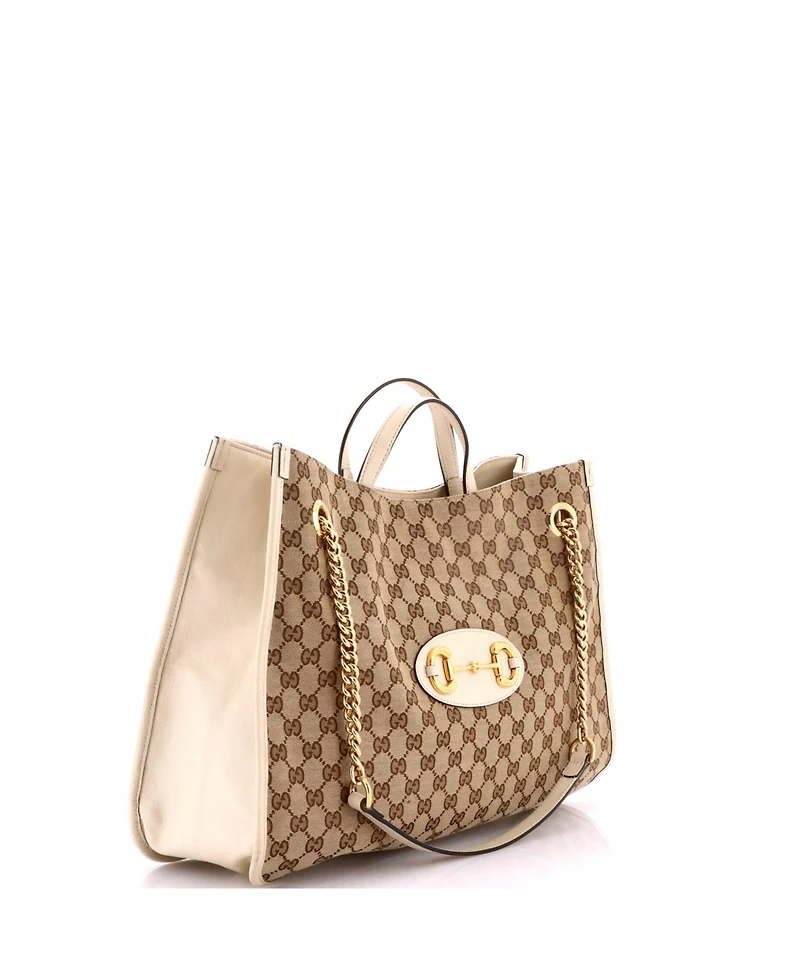 Pre-Owned Gucci Large Horsebit 1955 Chain Tote Gg Canvas with Leather