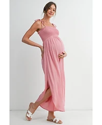 Hello Miz Maternity Smocked Wide-Leg Jumpsuit with Tie Shoulders and Side Slit