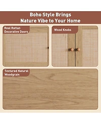 Rainsken Boho Tv Stand for Tvs , Modern Wood Media TV Console, Entertainment Center with Open Storage and Drawers for Living Room