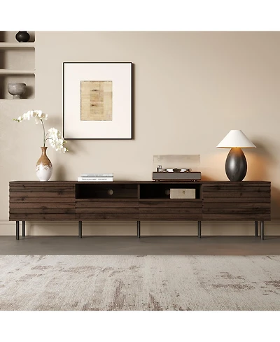 Rainsken 78.7 Inch Rustic Tv Stand for TVs , Wood Media Console Entertainment Center with 2 Doors, Drawers and Open Shelves for Living Room