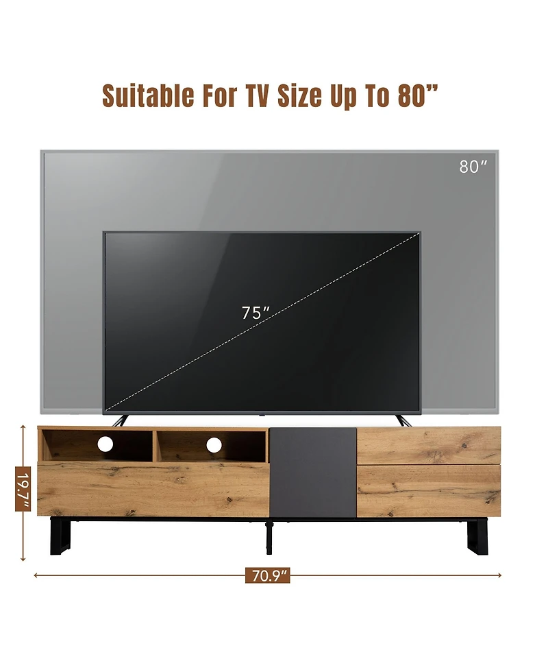 Rainsken Tv Stand Accommodates , Televisions, Wooden Entertainment Center Featuring Double Storage and Drop Down Door Design for Living Room
