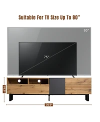 Rainsken Tv Stand Accommodates , Televisions, Wooden Entertainment Center Featuring Double Storage and Drop Down Door Design for Living Room