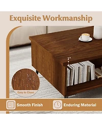 Gouun 47 in Mid-Century 2-Tier Coffee Table with Shelves and Compartments