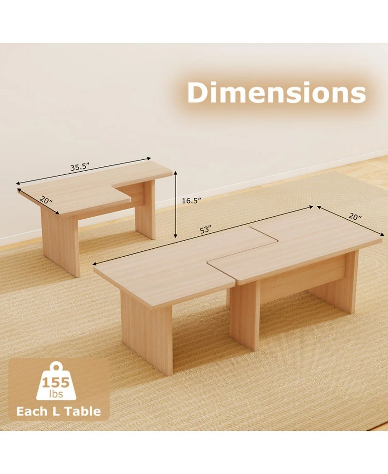 Gouun Modular L-Shaped Coffee Table Set of 2 with Multiple Configurations