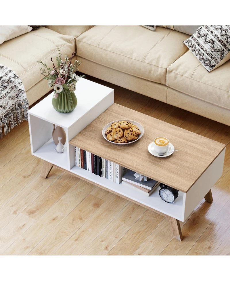 Gouun 43 in Stepped-Top Coffee Table with Color Block Design and Storage