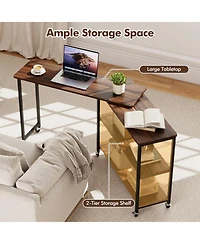 Gouun 360-Degree Rotating Sofa Side Table with Wheels and Storage, 40-60 in