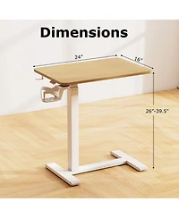 Gouun Height Adjustable Mobile Overbed Bedside Table with Cup Holder