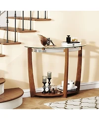 Gouun 40 in Half-Moon Tempered Glass Console Table with Open Shelf