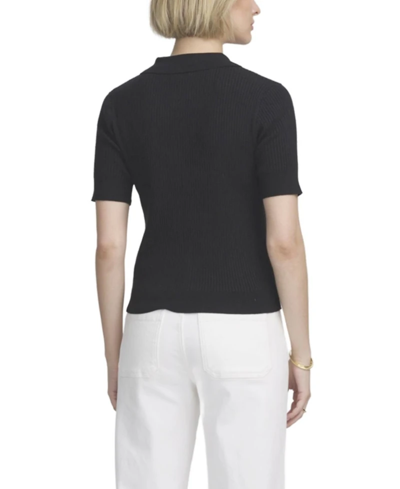 Elle Collection Women's Fine Gauge Ribbed Short Sleeve Henley