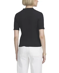 Elle Collection Women's Fine Gauge Ribbed Short Sleeve Henley