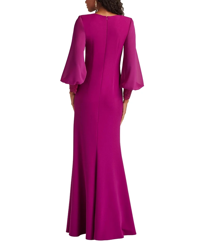 Tadashi Shoji Women's Sahana Bishop Sleeve Plunge Gown