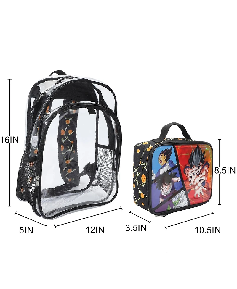 Dragon Ball Z Goku 2-Piece 16" Kids Clear Backpack and Lunch Box Set For School And Travel